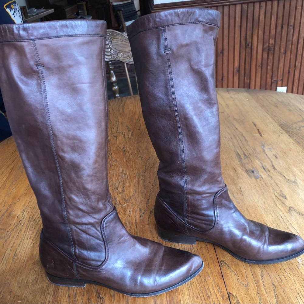 Frye Brown Leather Knee-High Heeled Boots